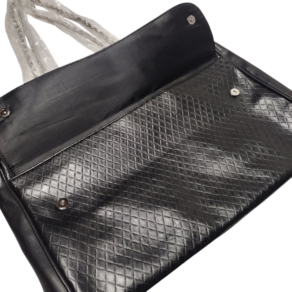 Lancôme Black Tote Bag Silver Chain Strap Shoulder Handbag Faux Leather New - Picture 4 of 9